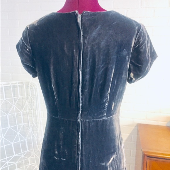 70s Gray Crushed Velvet Maxi Dress s M - Picture 6 of 8